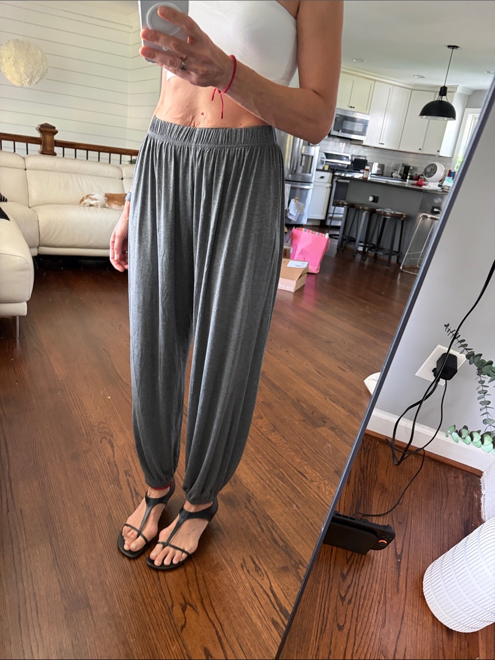 Women's Elastic-Waist Harem Pants - Gray new without tag
